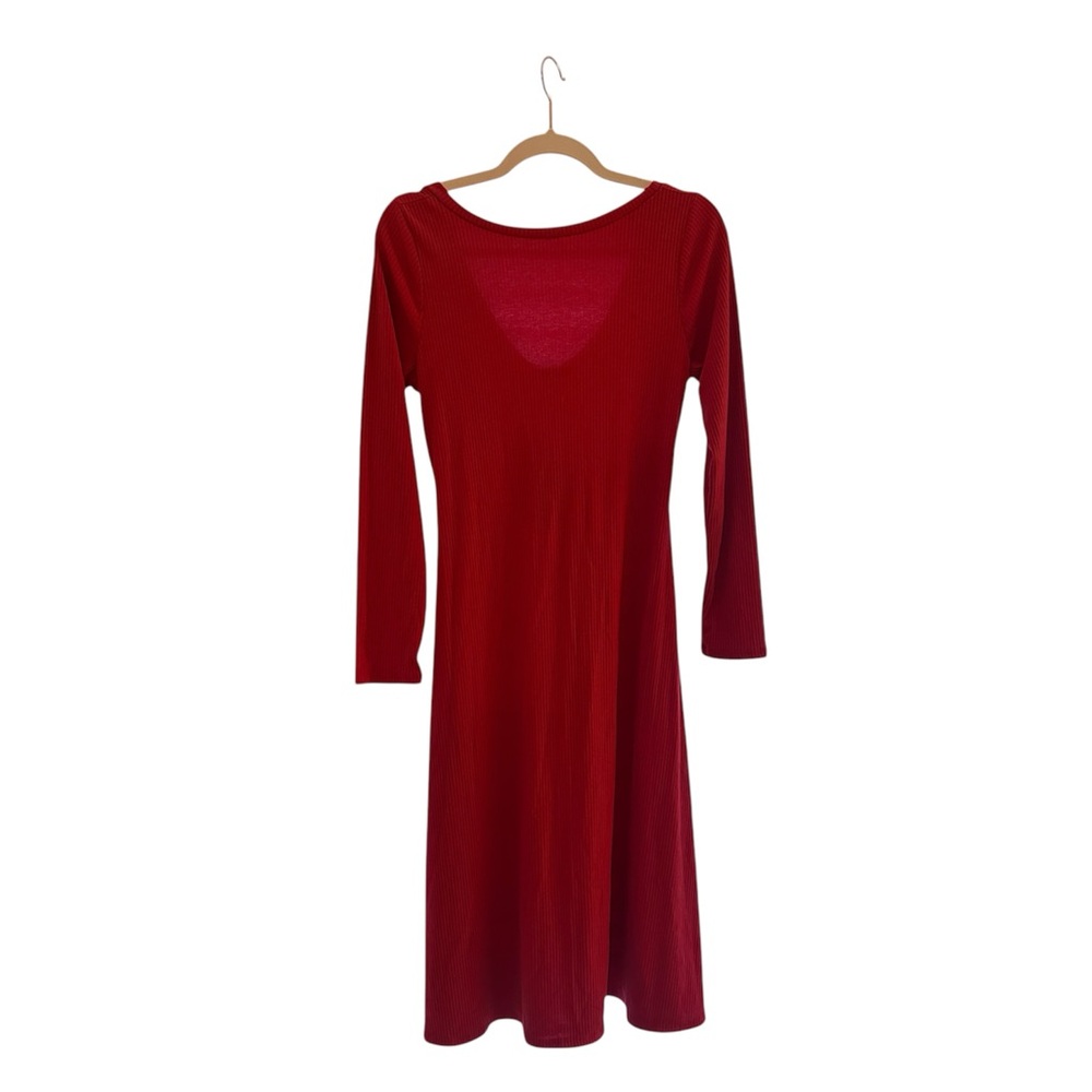 NWT MODCLOTH Red Ribbed A-Line Long Sleeve Low Back Dress size L
